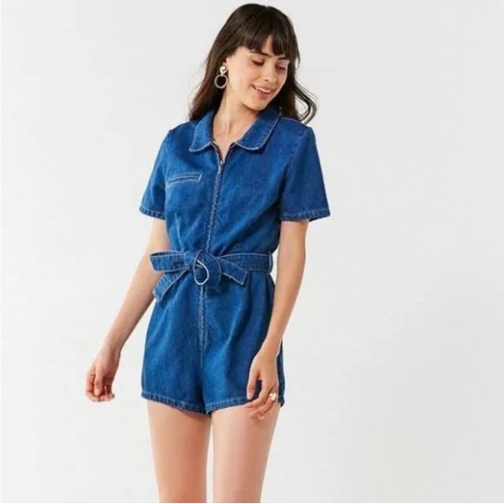 UO HELLO Sunshine Denim Romper/Playsuit